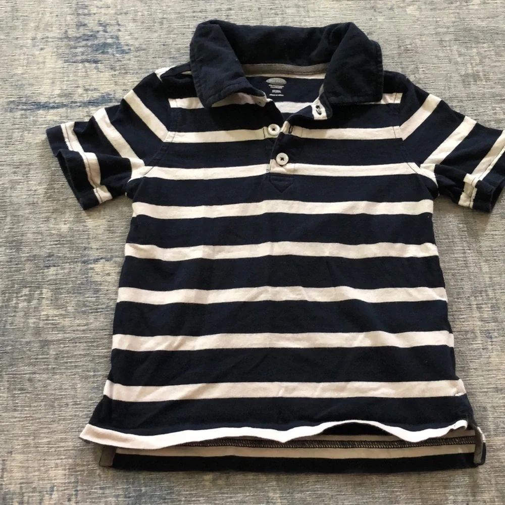 Boys Navy and white striped polo